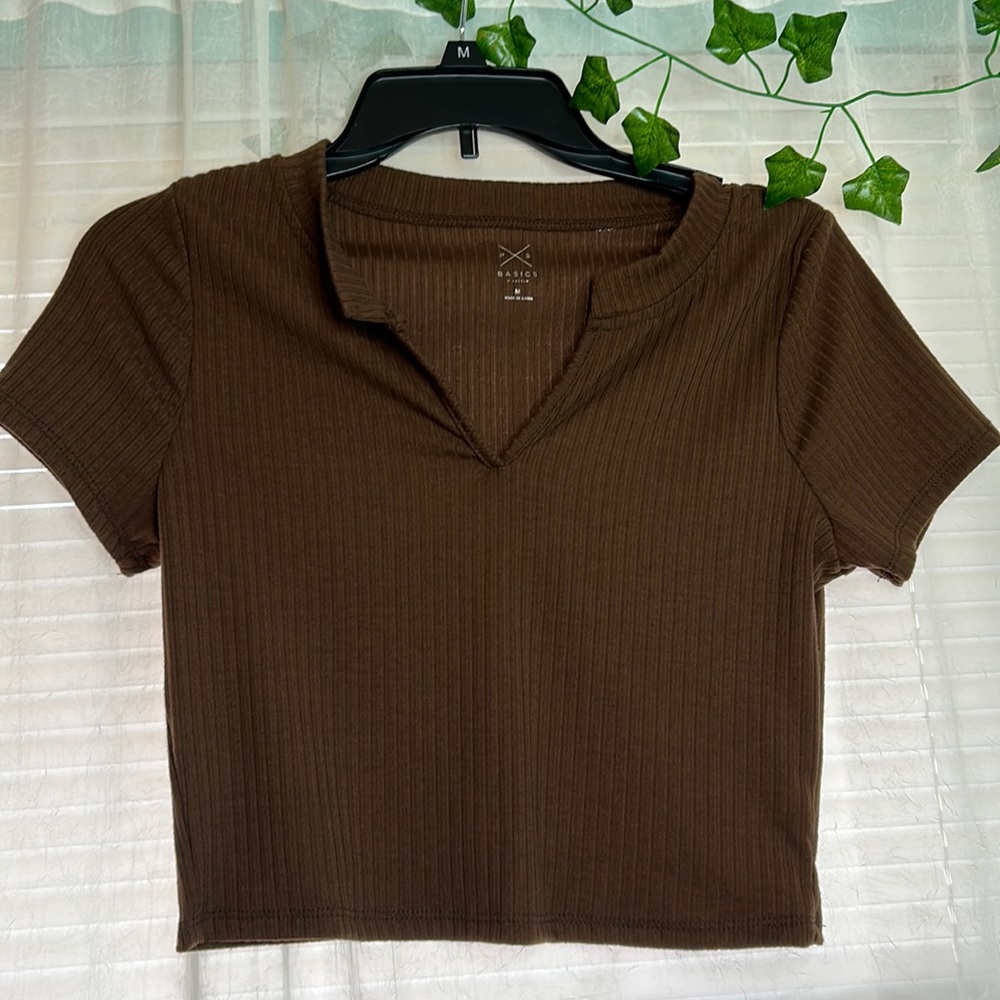 Brown, Pacsun, Basics, Short Sleeve Shirt, V neck, Size Medium